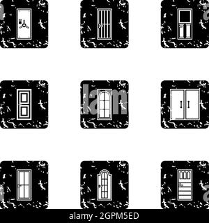 Icônes de portes de sécurité définies, style grunge Illustration de Vecteur
