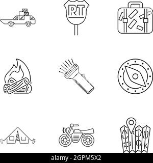 Icons set de camping style du contour, Illustration de Vecteur