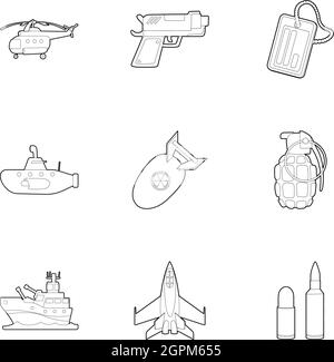 Les armes de l'armée, l'ensemble des icônes de style contour Illustration de Vecteur