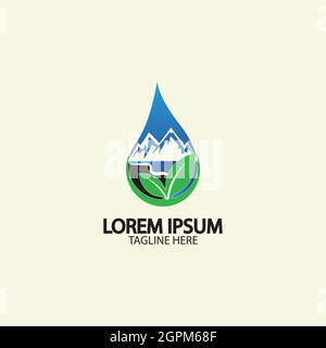 Goutte d'eau avec icône de rivière montagneuse logo illustration vectorielle pour illustration du stock commercial de l'eau Illustration de Vecteur