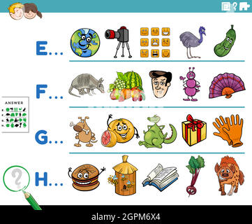 première lettre d'un mot caricature jeu éducatif pour les enfants Illustration de Vecteur
