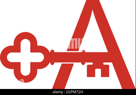 Lettre Une icône de logo avec un modèle de symbole de symbole d'icône de clé Illustration de Vecteur