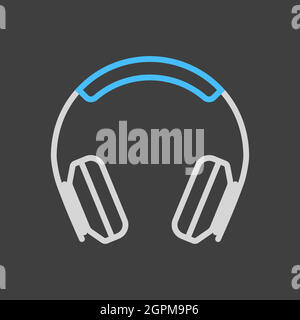 Casque circum-aural, icône vectorielle plate sur fond sombre Illustration de Vecteur