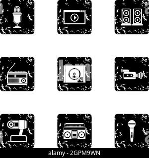 Jeu d'icônes de communication électronique, style grunge Illustration de Vecteur