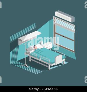 homme malade dans la chambre d'hôpital Illustration de Vecteur