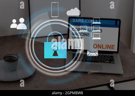 Concept de cybersécurité numérique et de protection réseau. Mécanisme de verrouillage virtuel pour accéder aux ressources partagées. Écran de contrôle virtuel interactif avec Banque D'Images