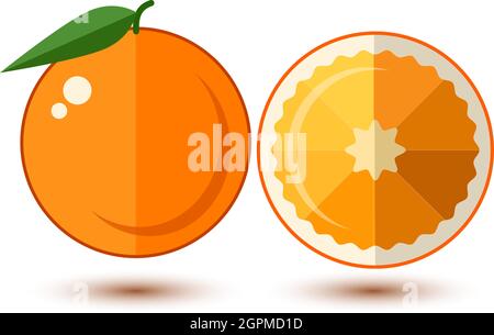orange entier, orange coupé, vecteur plat. Illustration vectorielle. Illustration de Vecteur