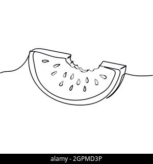 Une ligne continue de la tranche de melon d'eau bitten en silhouette. Style minimaliste. Idéal pour les cartes, les invitations de fête, les affiches, les autocollants et les vêtements. Icône abstraite noire. Concept d'été Illustration de Vecteur