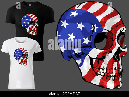 T-shirt crâne peint avec le drapeau américain Illustration de Vecteur