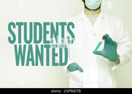 Affiche indiquant que les étudiants ont voulu. Photo conceptuelle liste de choses souhaits ou rêves jeunes montrer à l'école veulent Docteur analyse de la nouvelle médecine Banque D'Images