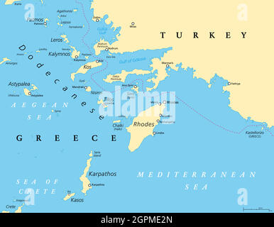 Dodécanèse, groupe des îles grecques, carte politique Illustration de Vecteur