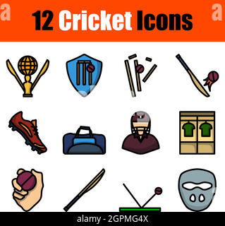 Jeu d'icônes de cricket Illustration de Vecteur