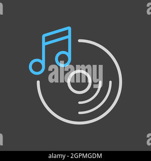 Icône de vecteur de note de disque et de musique sur fond sombre Illustration de Vecteur