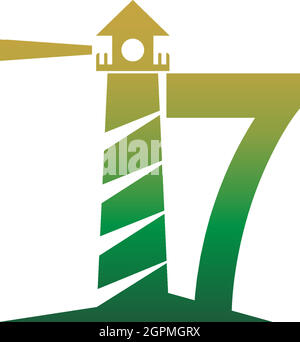 Numéro 7 avec modèle de conception de logo d'icône de phare Illustration de Vecteur