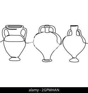 Une ligne continue de vases grecs anciens en silhouette. Style minimaliste. Idéal pour les cartes, les invitations de fête, les affiches, les autocollants et les vêtements. Icône abstraite noire. Illustration de Vecteur