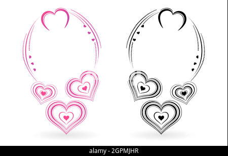 Arrière-plans isolés de cadre abstrait et d'amour. Étiquette cadre Love design avec deux couleurs différentes applicables pour invitation, cartes de voeux, bannière de jour de Saint-Valentin et circulaire. Illustration de Vecteur