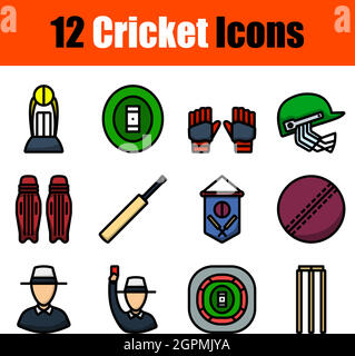 Jeu d'icônes de cricket Illustration de Vecteur