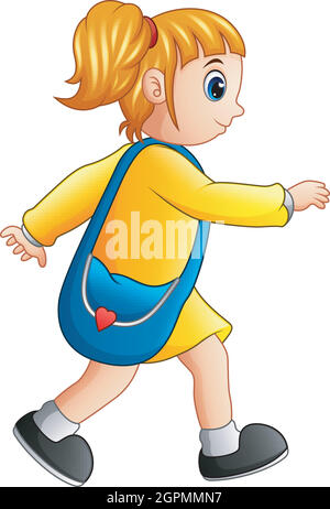 School girl cartoon walking Illustration de Vecteur