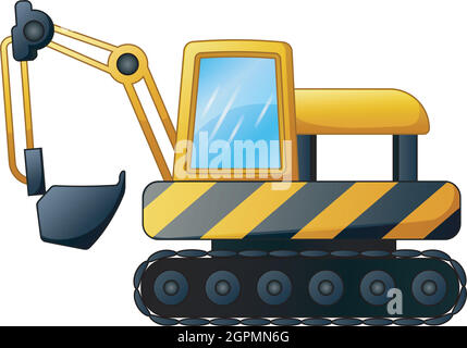 Pelle hydraulique jaune isolée sur fond blanc Illustration de Vecteur