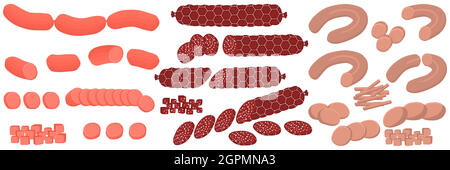 Illustration sur le thème grand ensemble différents types charcuterie viande saucisses Illustration de Vecteur