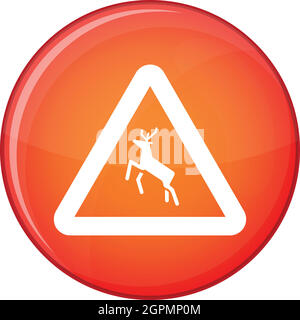 Panneau d'avertissement de trafic Deer, icône de style plat Illustration de Vecteur