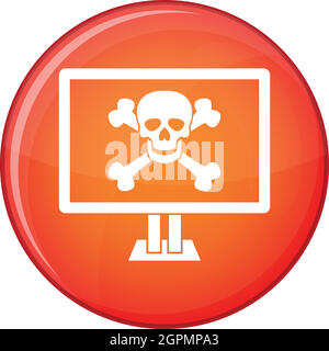 Le moniteur de l'ordinateur avec un crâne et des os icon Illustration de Vecteur