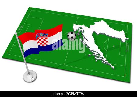 Croatie. Drapeau national avec ballon de football au premier plan. Football sportif - Illustration 3D Banque D'Images