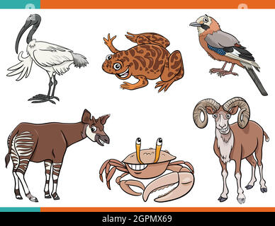 caricature animaux drôle personnages comiques ensemble Illustration de Vecteur