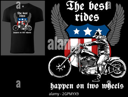 T-shirt avec motard et texte Illustration de Vecteur