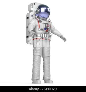 Astronaute isolé sur fond blanc, vue latérale - illustration 3D Banque D'Images