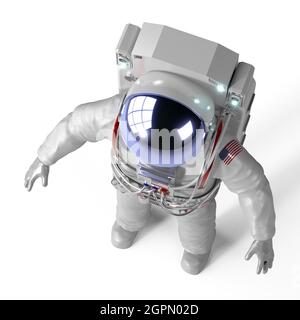 Astronaute isolé sur fond blanc, vue de dessus - illustration 3D Banque D'Images