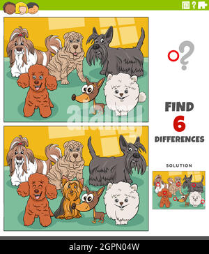 différences jeu éducatif avec les chiens de race de dessin animé Illustration de Vecteur