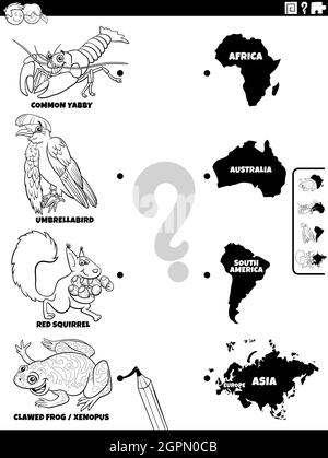 page de livre de coloriage de jeu d'animaux et de continents Illustration de Vecteur