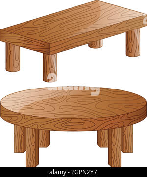 Tables en bois de dessin animé isolées sur fond blanc Illustration de Vecteur