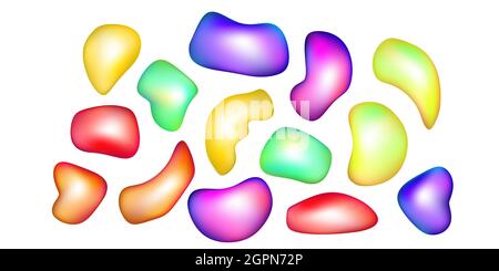 Plastique liquide brillant. Formes 3d liquides avec dégradé de couleur. Définir des éléments liquides futuristes irisés. Motif moderne dégradé amoeba dans Illustration de Vecteur