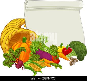 Cornucopia Horn of Plenty Thanksgiving Cartoon Illustration de Vecteur