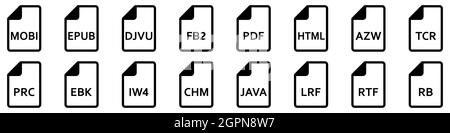 Icônes de format de fichier eBook. Différents formats de fichiers d'ebook. Ensemble d'icônes linéaires. Illustration vectorielle. Illustration de Vecteur