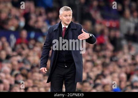 Manchester, Royaume-Uni, 29 septembre 2021. Ole Gunnar Solskjaer, directeur de Manchester United. Crédit : Anthony Devlin/Alay Live News Banque D'Images