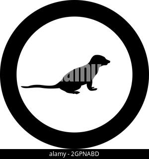 Meerkat en pose Suricata suricata silhouette en cercle rond noir couleur vecteur illustration image solide de style de contour Illustration de Vecteur