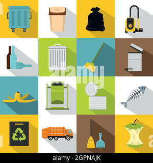 Chose ordures icons set, style plat Illustration de Vecteur