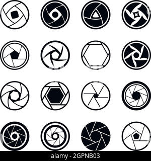 Diaphragme Photo icons set, le style simple Illustration de Vecteur