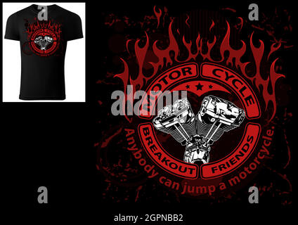 T-shirt avec moteur et flammes décoratives Illustration de Vecteur