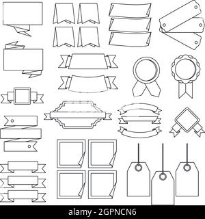 Les étiquettes de couleur différentes, l'ensemble des icônes de style contour Illustration de Vecteur