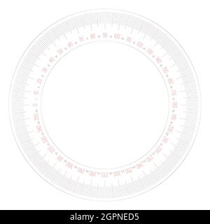 Rapporteur complet de 360 degrés - instrument de mesure pour mesurer les angles dans la géométrie. Illustration du vecteur de ligne mince. Illustration de Vecteur