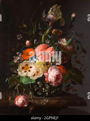 Rachel Ruysch, peinture, Still Life with Flowers on a Marble Tabletop, 1716 Banque D'Images