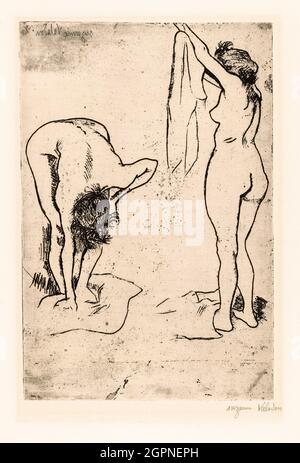 Suzanne Valadon, deux femmes se séchant elles-mêmes, point sec, 1895-1896 Banque D'Images