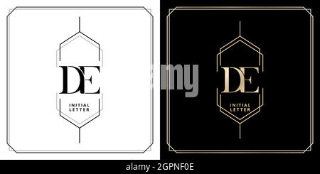 DE la lettre initiale et nom graphique, DE Monogram, pour couple de mariage monogramme, entreprise de logo et de l'icône, avec des couleurs noir blanc et or couleurs dessins avec des arrière-plans isolés blanc et noir Illustration de Vecteur
