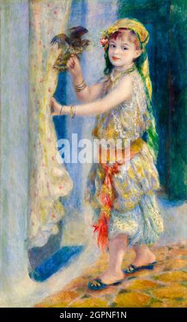 Pierre Auguste Renoir, enfant avec un oiseau, (Mademoiselle Fleury en costume algérien), portrait, 1882 Banque D'Images