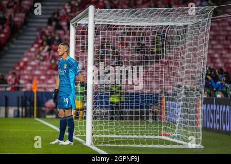 Lisbonne, Portugal. 29 septembre 2021. Le gardien de but Odysseas Vlachodimos de SL Benfica vu pendant le match E de la Ligue des champions de l'UEFA entre SL Benfica et le FC Barcelone à Estádio do Sport Lisboa e Benfica.final score; Benfica 3:0 Barcelone. Crédit : SOPA Images Limited/Alamy Live News Banque D'Images