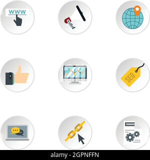 Promotion SEO icons set, style plat Illustration de Vecteur